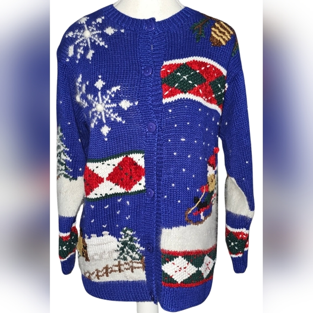 Croft & Barrow Vintage Knitted By Hamd Christmas Winter Cardigan XS EUC - Picture 1 of 13